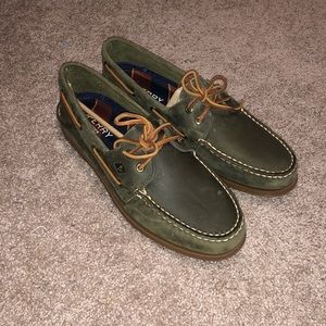 Sperry Top Sider Olive Green Leather Boat Shoes